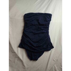 Ivanka Trump One Piece Swimsuit Womens Size 10 Navy Blue Ruched Strapless‎ Beach